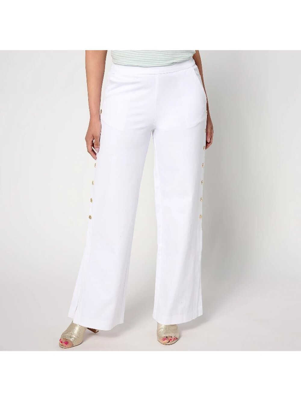 Isaac Mizrahi Live! Regular 14 Stretch Wide Leg Full Length Bright White Pants